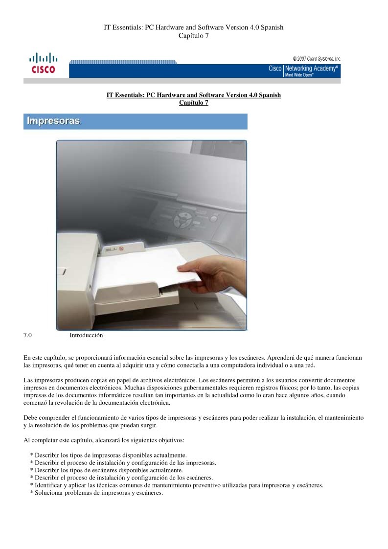 Imágen de pdf Capitulo 7 PC Hardware and Software Version 4.0 Spanish
